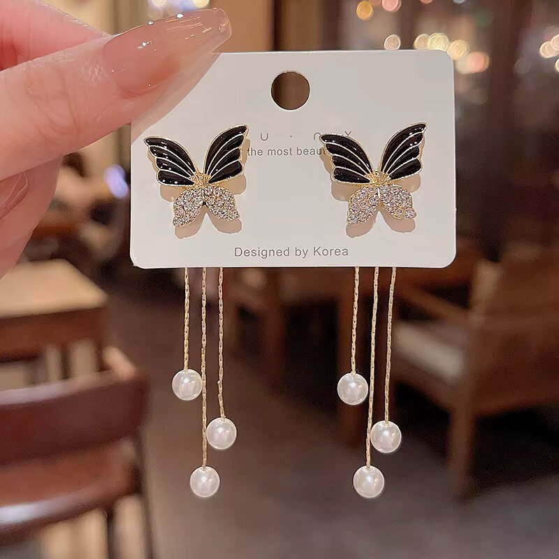 New Trend Unique Design Elegant Delicate Light Luxury Black Butterfly Earrings Women Fashion Jewelry Party Premium Gifts