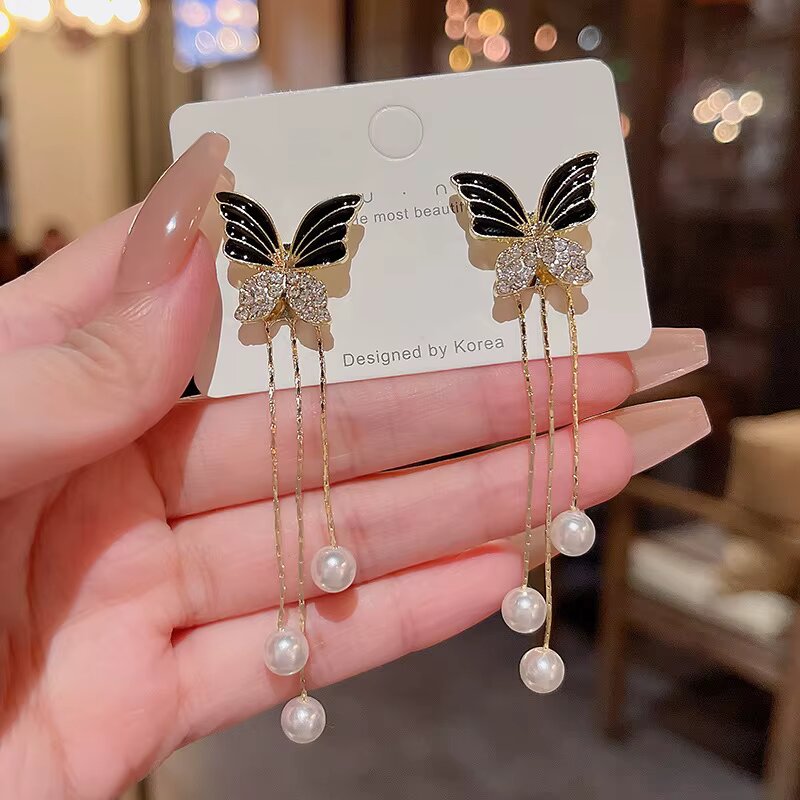 New Trend Unique Design Elegant Delicate Light Luxury Black Butterfly Earrings Women Fashion Jewelry Party Premium Gifts