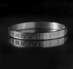 Royal Roman Numeral Black Kara Bracelet Men Punk Bracelet Stainless Steel.