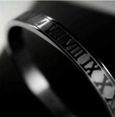 Royal Roman Numeral Black Kara Bracelet Men Punk Bracelet Stainless Steel.