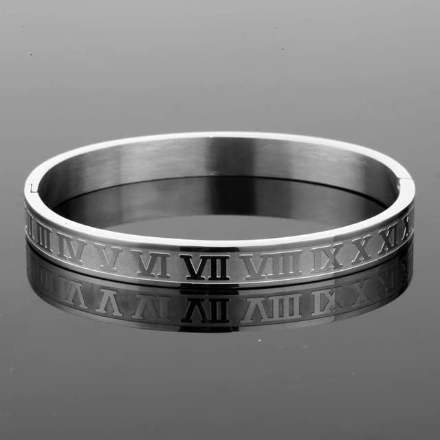 Royal Roman Numeral Black Kara Bracelet Men Punk Bracelet Stainless Steel.